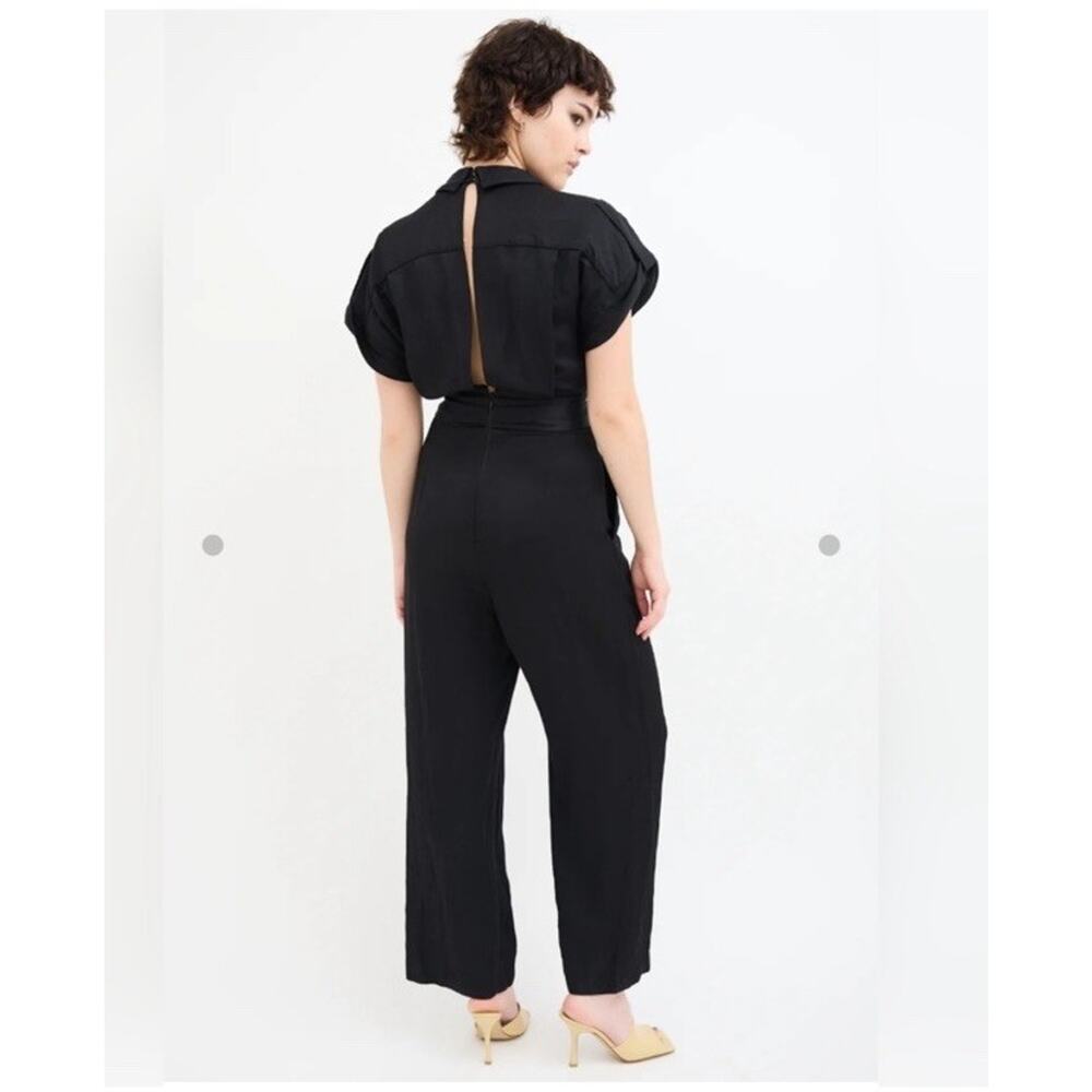 SANDRO Tenerife Jumpsuit EU 36 US 4 Short Sleeve Pleated V Neck Black - Picture 3 of 16